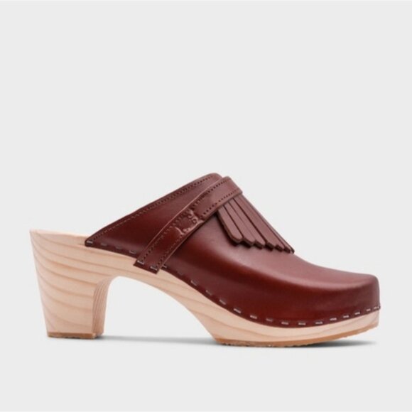 Brown Leather Clogs with Fringe Detail - Picture 9 of 16